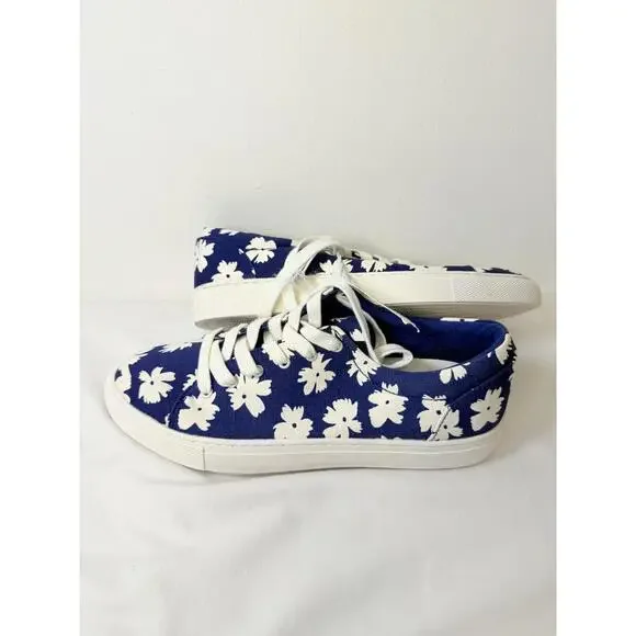 NWT J. Crew Blue Floral Canvas Lace Up Casual Sneakers Shoes Size 9 - Picture 2 of 10